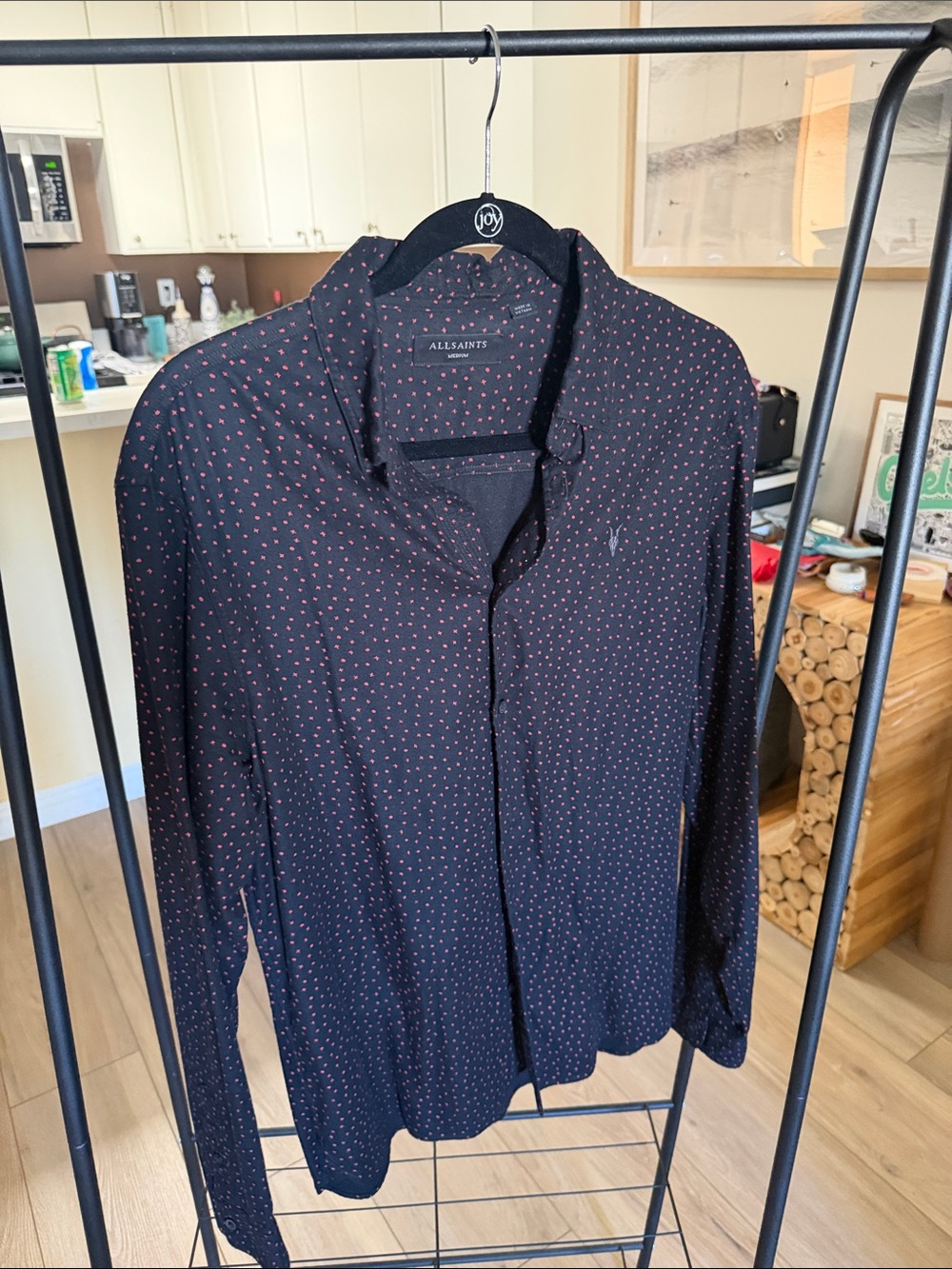 ALLSAINTS Black Red Micro Dot 100% Cotton Ramskull Button Down Shirt Medium